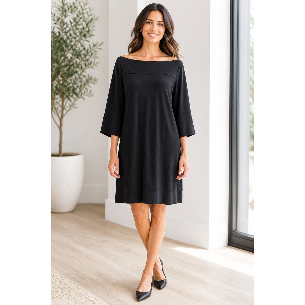 Diane von Furstenberg Black Shift Dress 6 Boatneck 3/4 Sleeve Minimalist‎